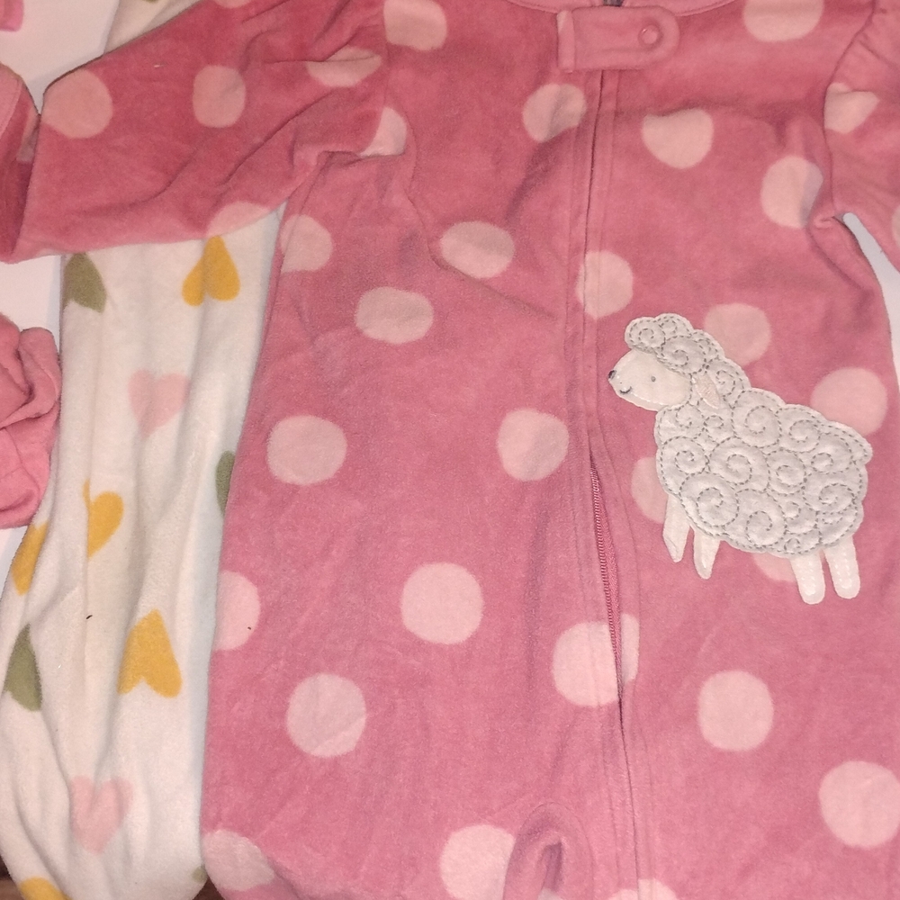 Pink Polka Dot Kids Footie with Sheep Design